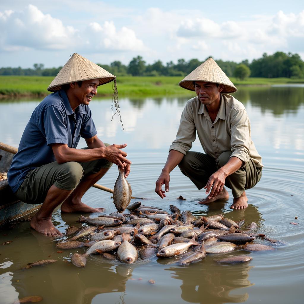 Người dân đánh bắt cá kèo