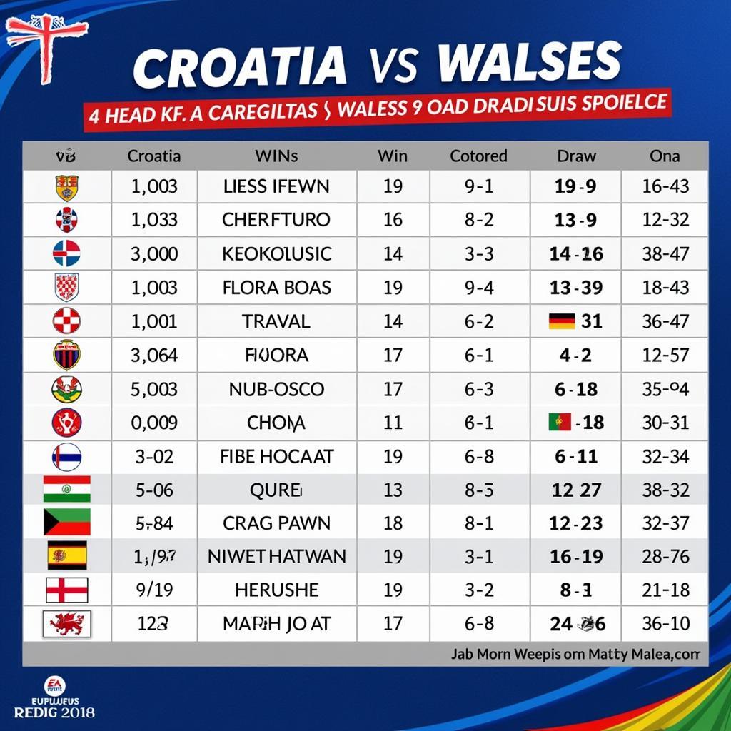 Lịch sử đối đầu Croatia vs Wales