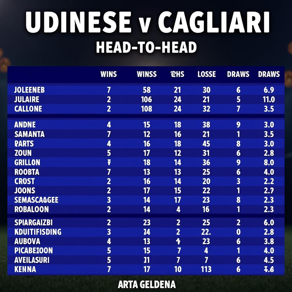 Lịch sử đối đầu giữa Udinese và Cagliari